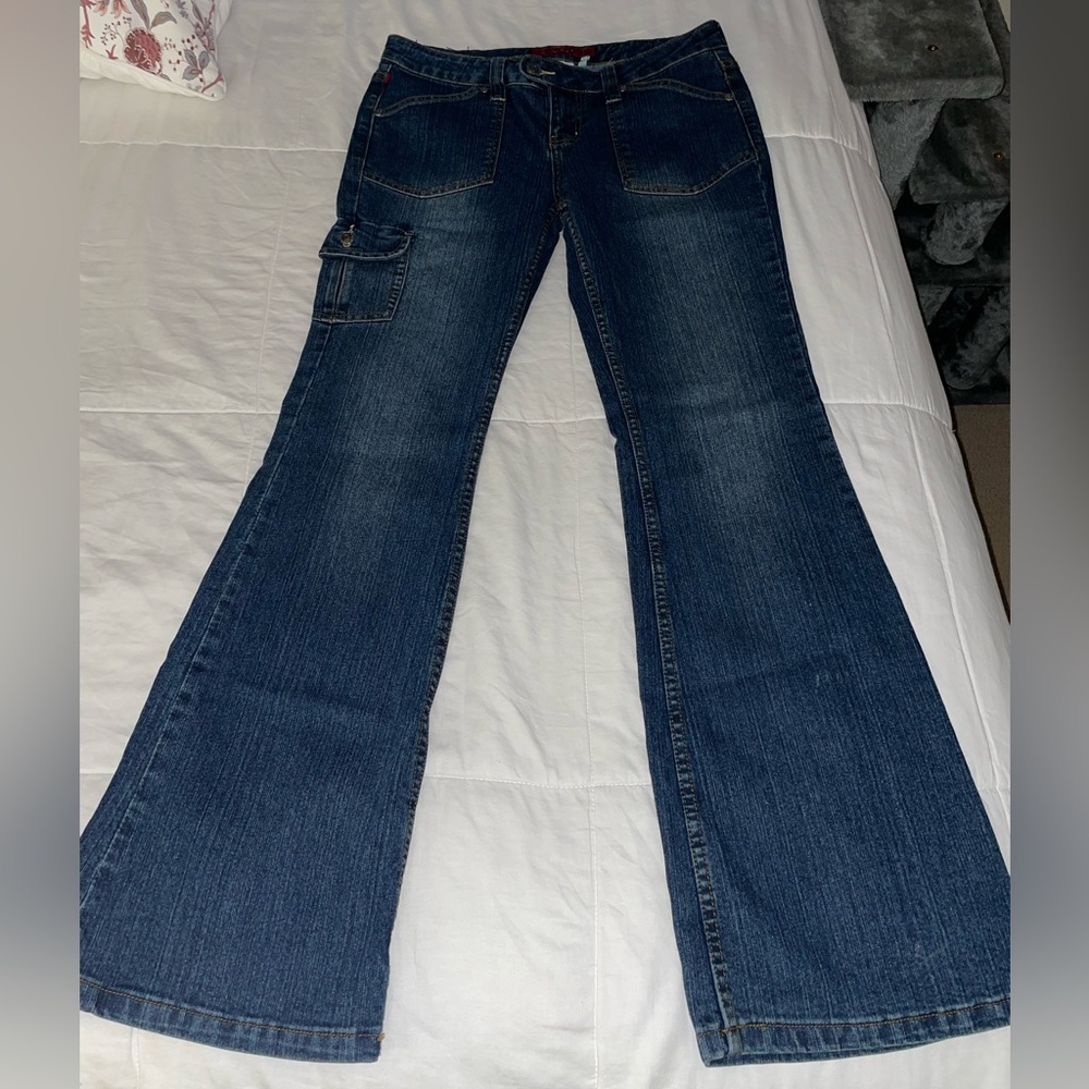 YMI Y2K Low Rise Cargo Flare Jeans 9 Paris Hilton Britney Spears Vintage Grunge